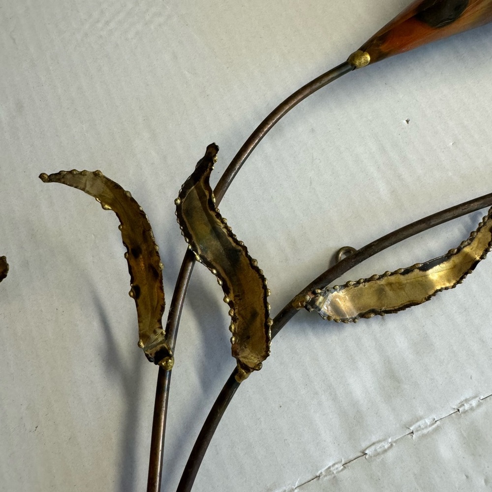 Vtg. 2 Forged copper and brass callalily sculpture wall hanging - Picture 6 of 14
